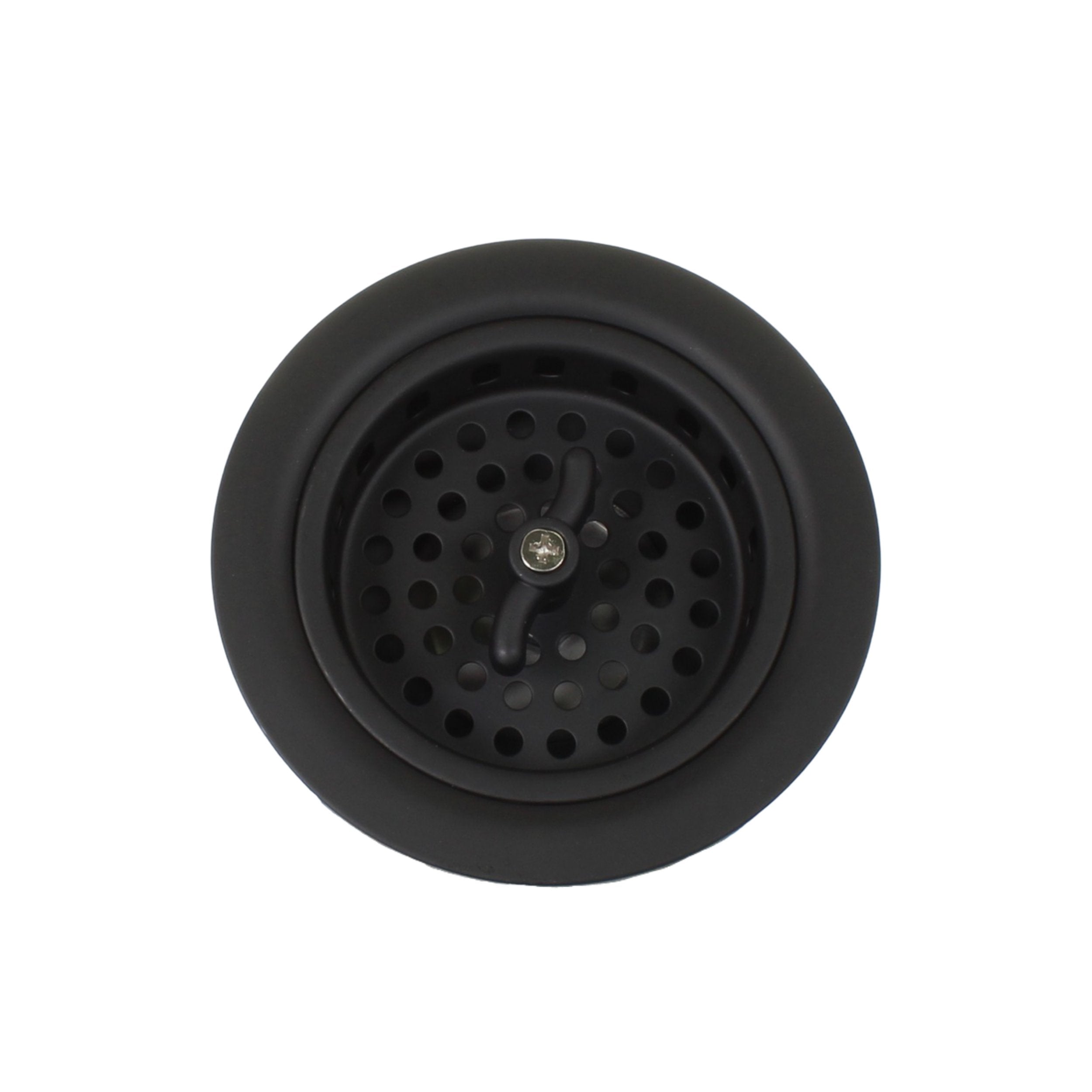 Black sink drain basket on a white background