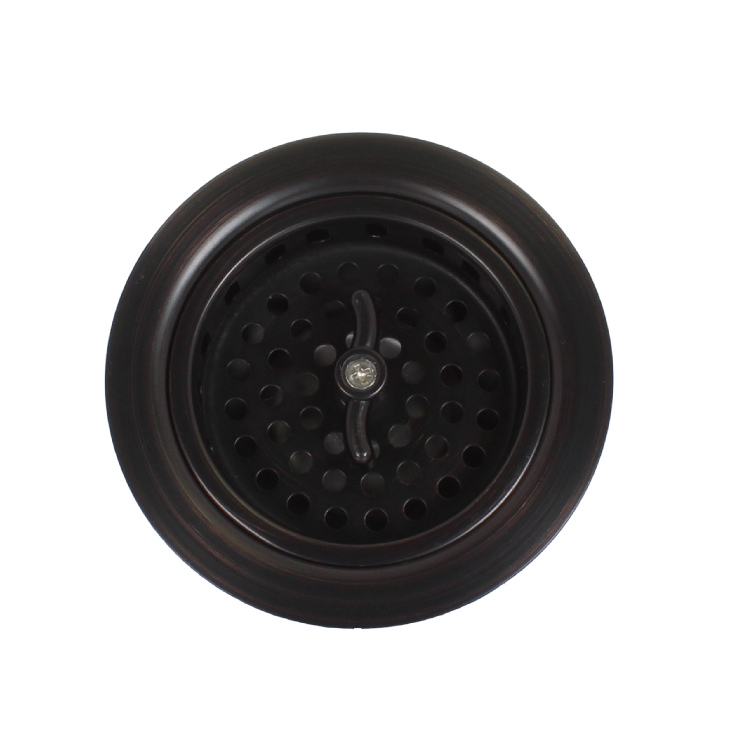 Oil-rubbed bronze sink basket strainer on a white background