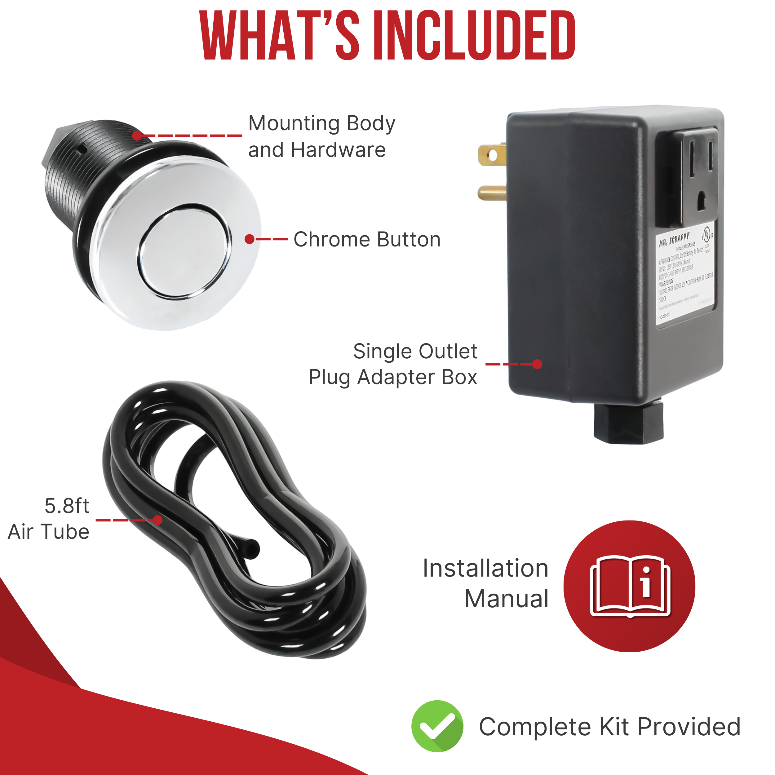 Disposal air switch kit included components