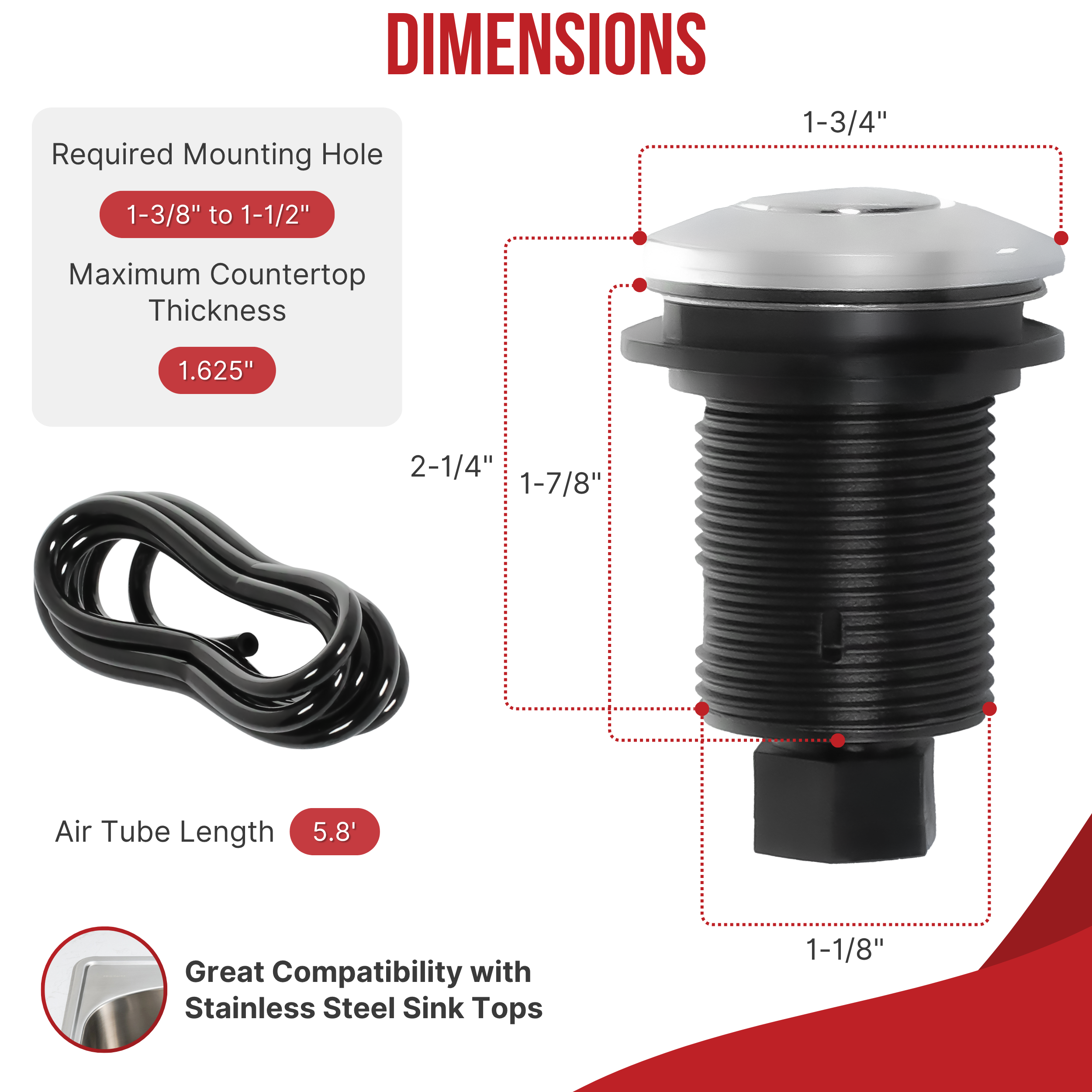Disposal air switch dimensions