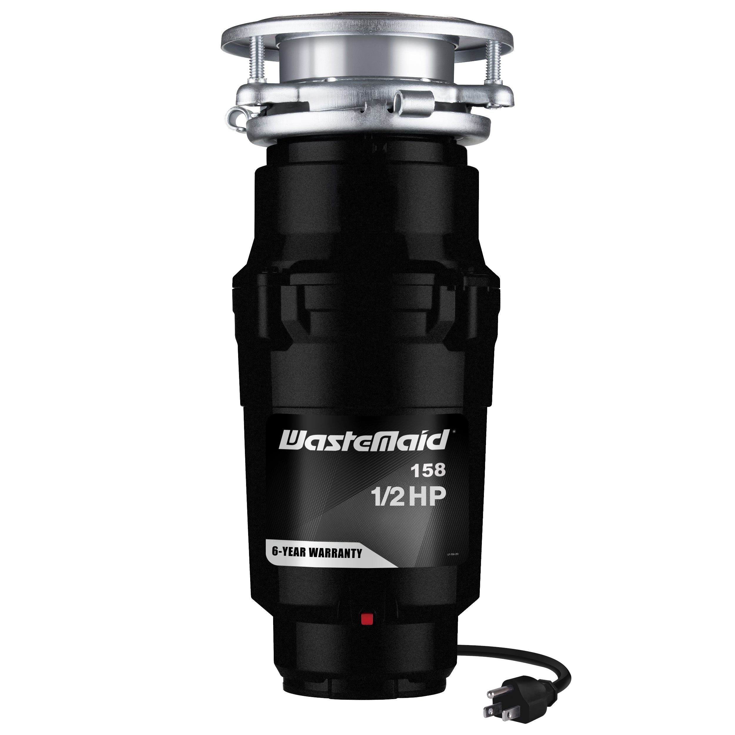 Black Waste Maid garbage disposal unit on a white background