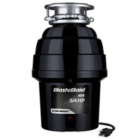 Black WasteMaid garbage disposal with visible branding on a white background