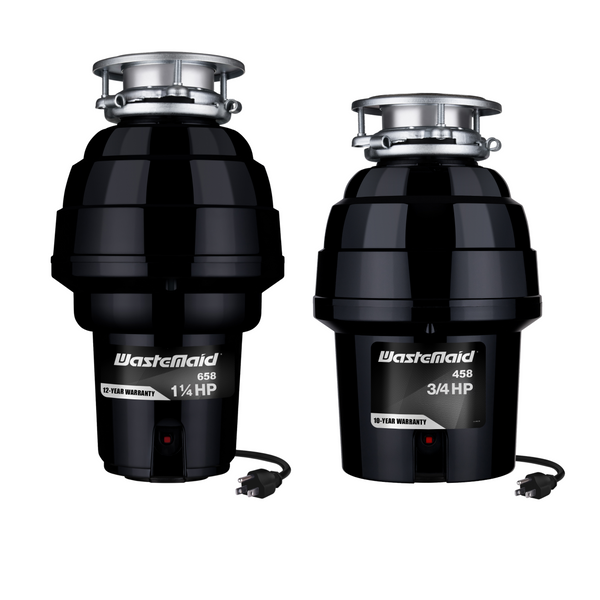 Two Wastemaid garbage disposals on a white background
