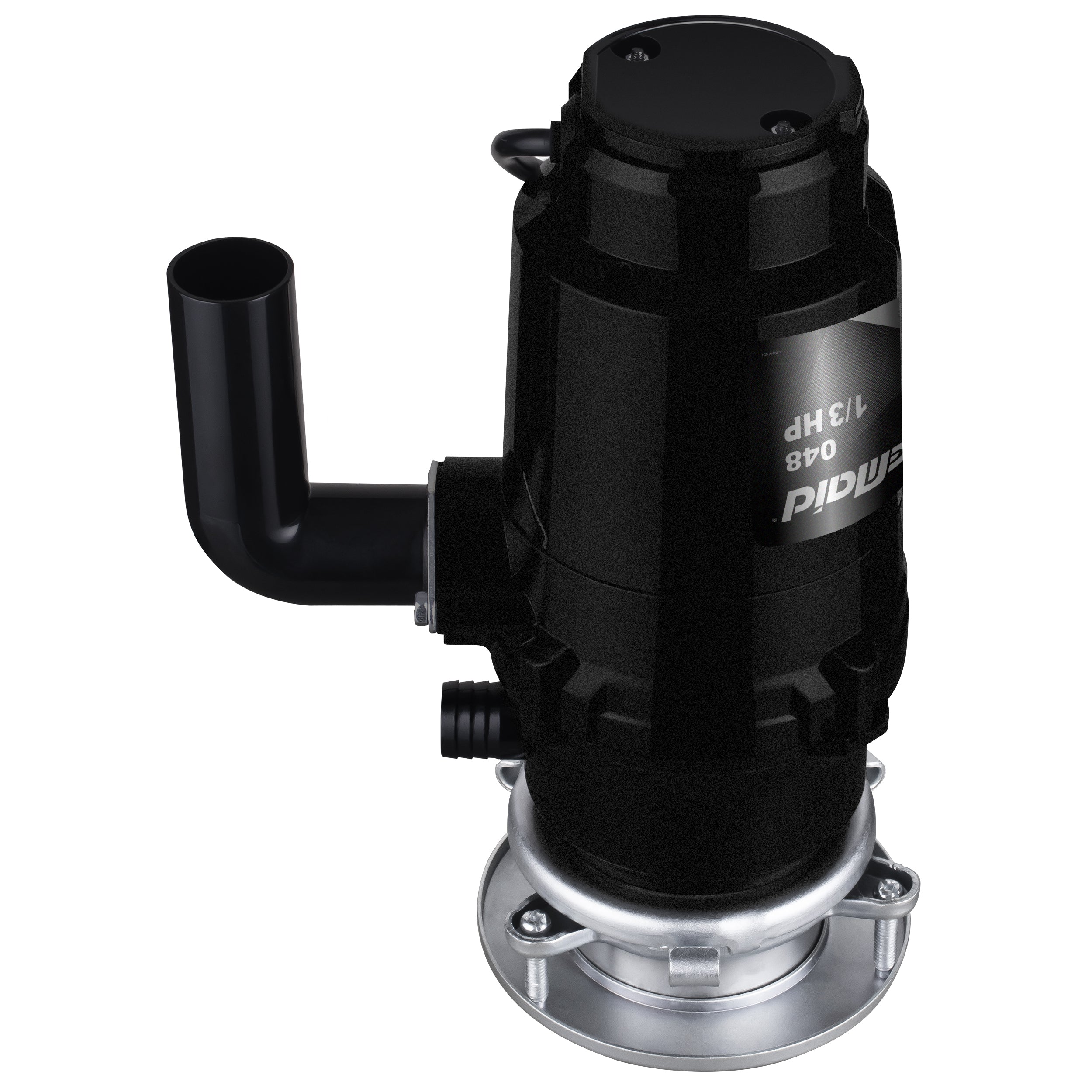 Upside down side view of disposal with drain elbow attached