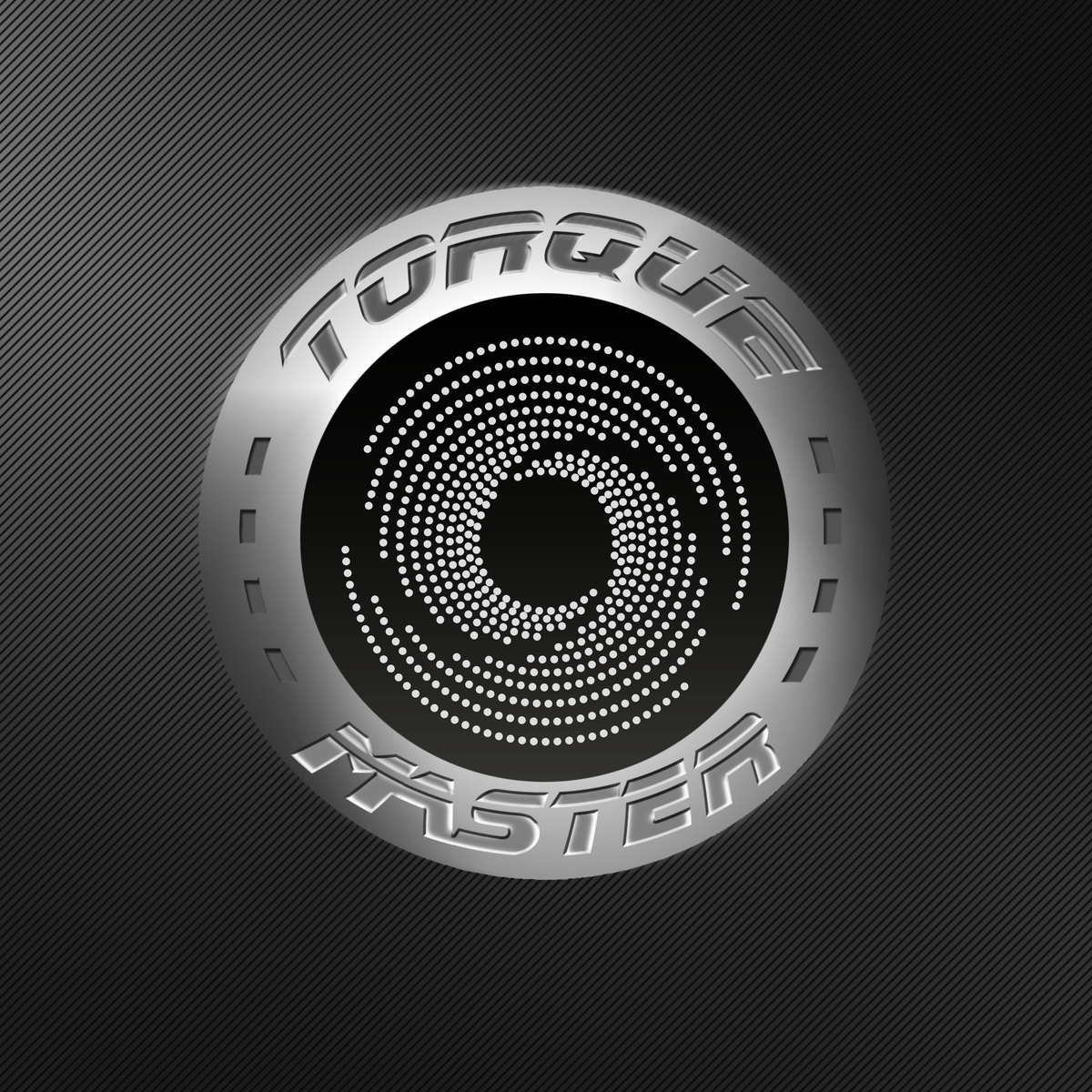 Metallic 'Torque Master' logo on a textured black background