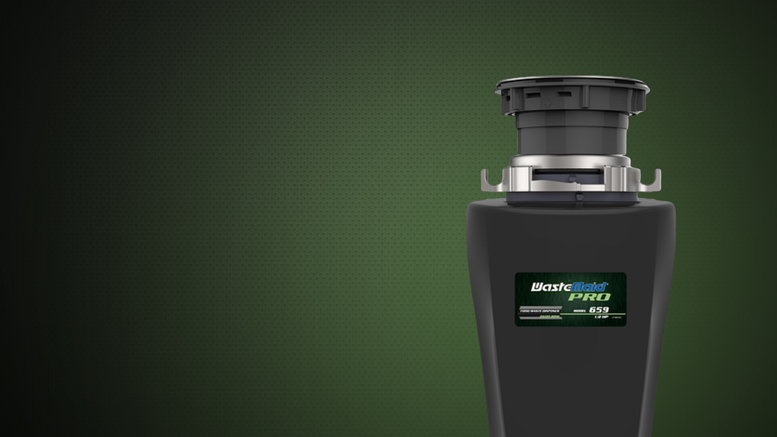 Wastemaid Pro kitchen sink disposal on a green background