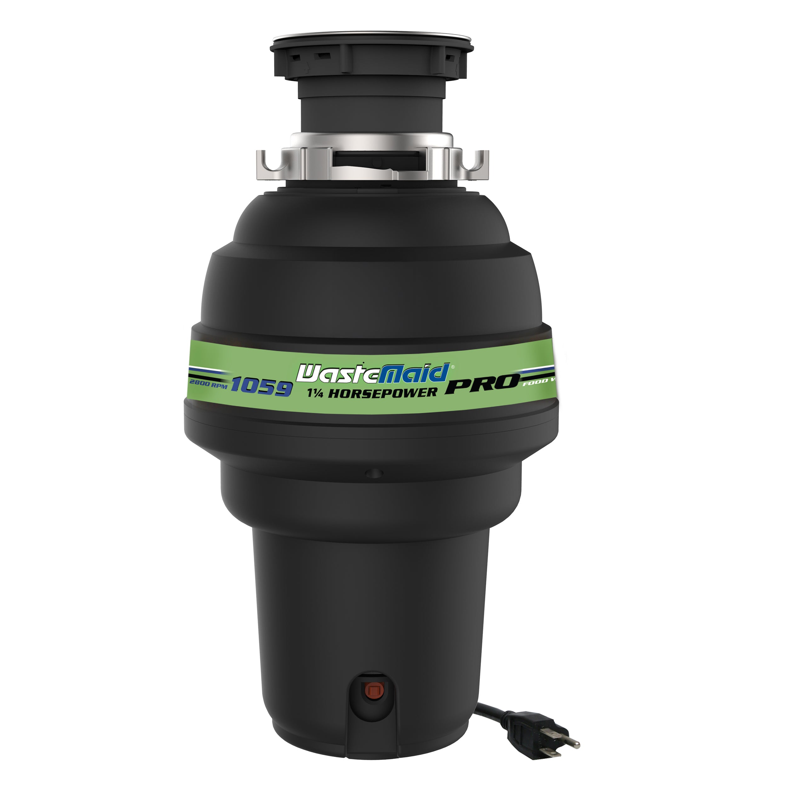 WasteMaid Pro 1.25 HP garbage disposal front view on white background