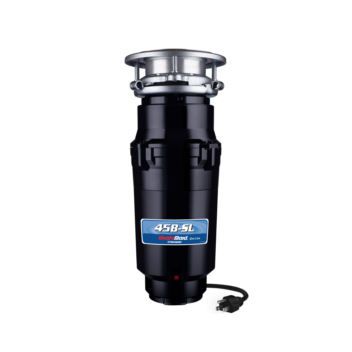 Black slim kitchen disposal on a white background