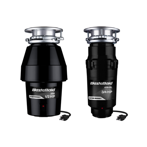 Two Wastemaid garbage disposals on a white background