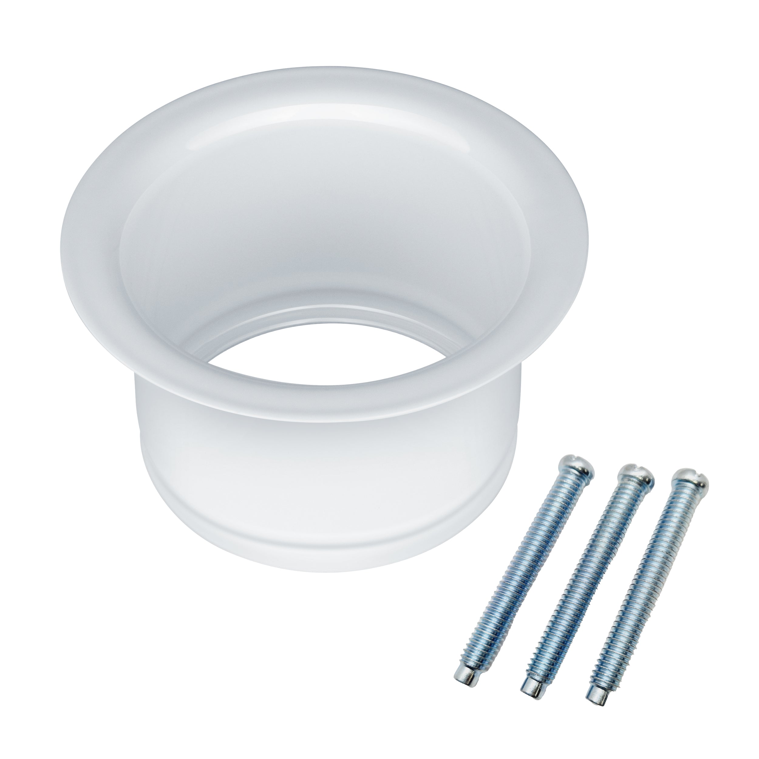 White extended sink flange angled front view with 3 extended screws