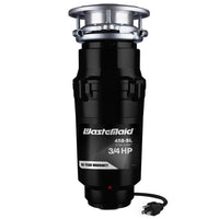 Black WasteMaid food disposer with visible branding on a white background