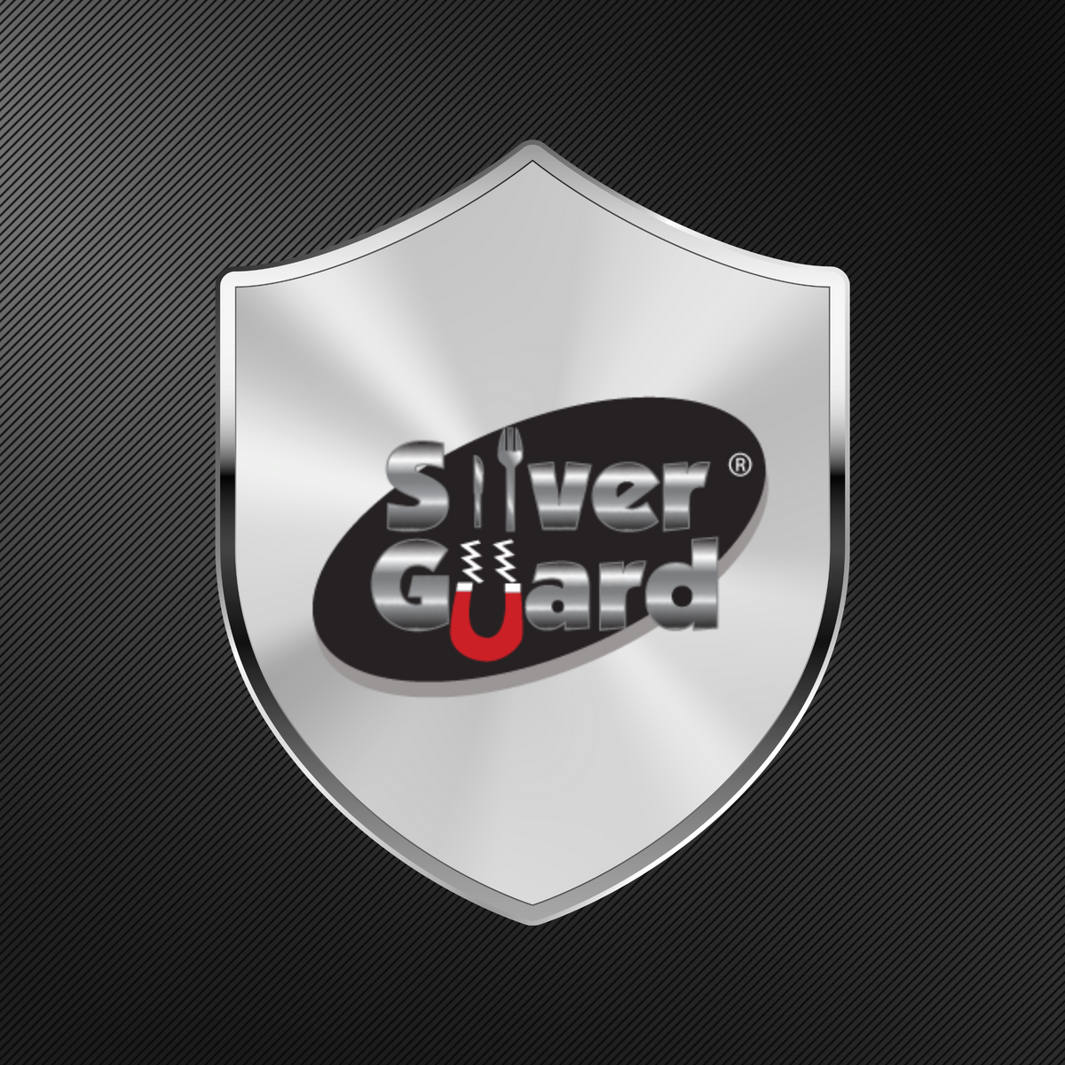 Silver Guard logo on a metallic shield shape against a dark background